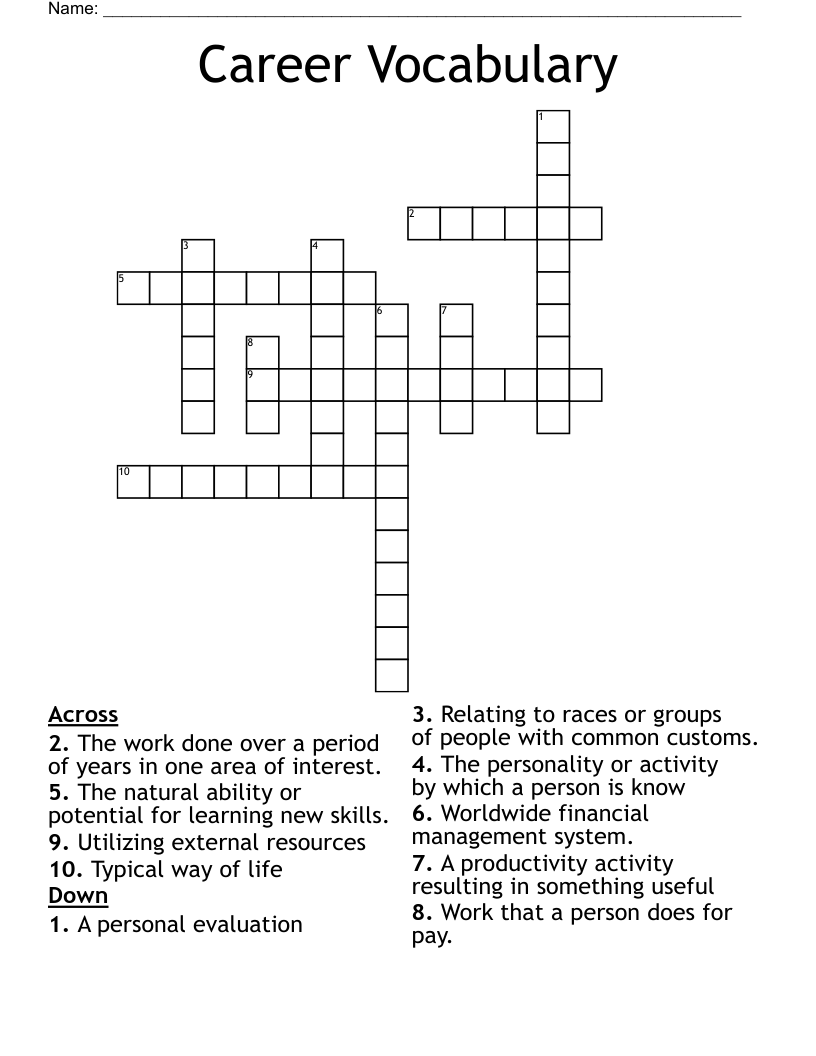 Career Vocabulary Crossword