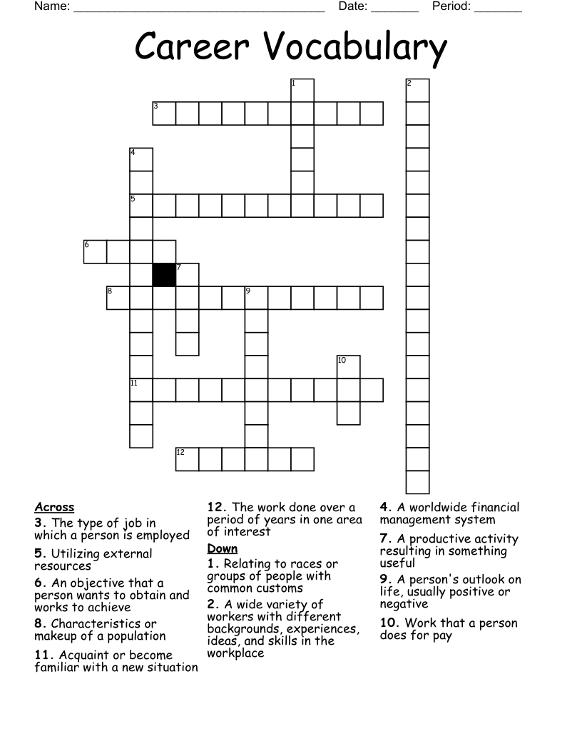 Career Vocabulary Crossword