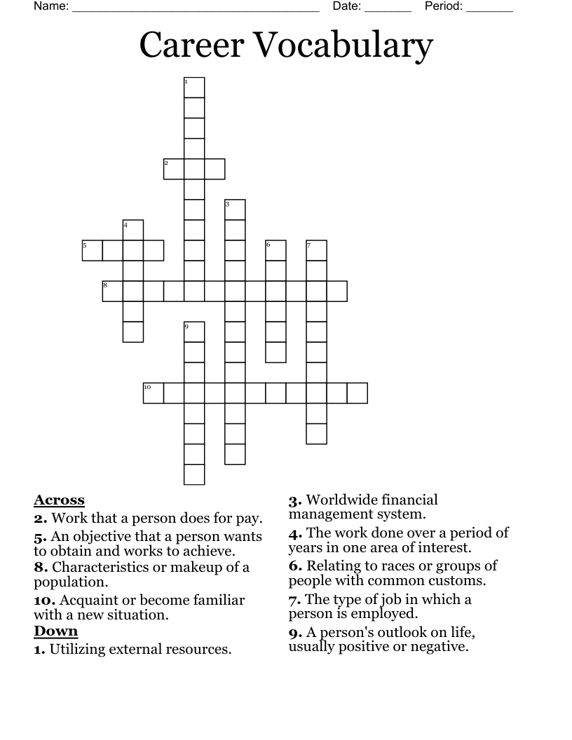 Career Vocabulary Crossword