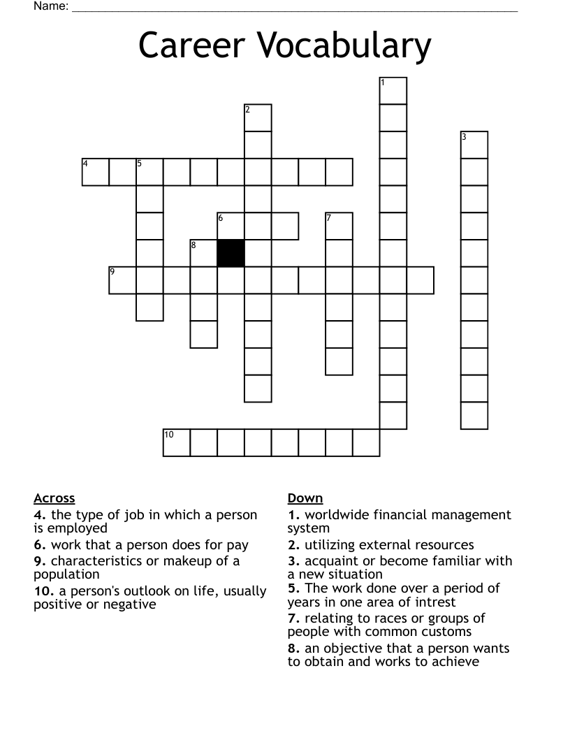 Career Vocabulary Crossword