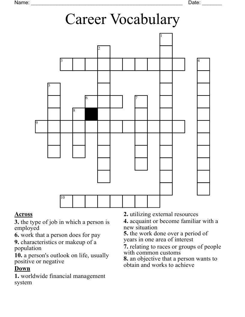 Career Vocabulary Crossword