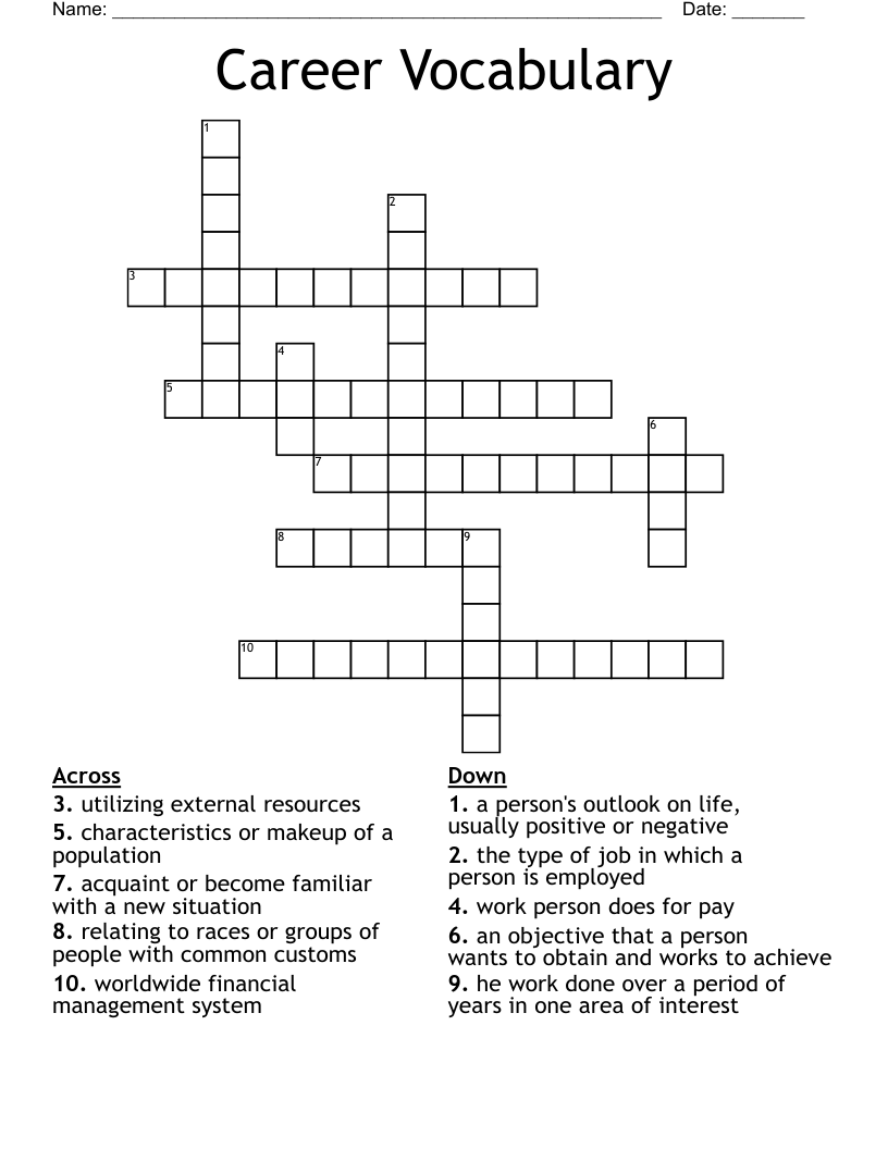 Career Vocabulary Crossword