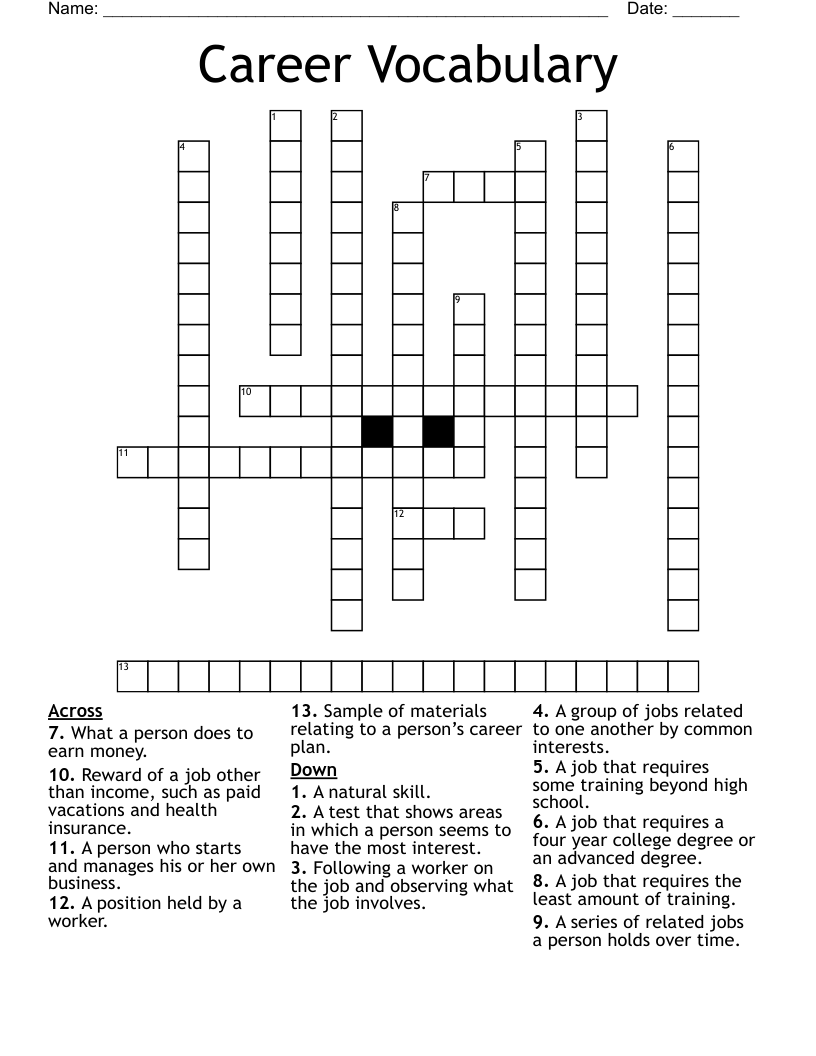 Career Vocabulary Crossword