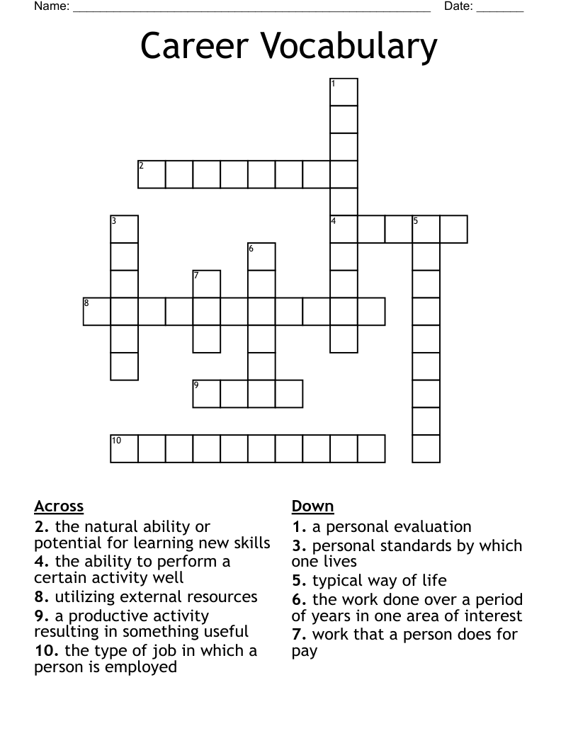 Career Vocabulary Crossword