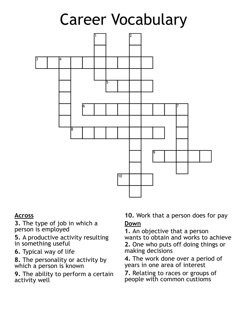 Career Vocabulary Crossword