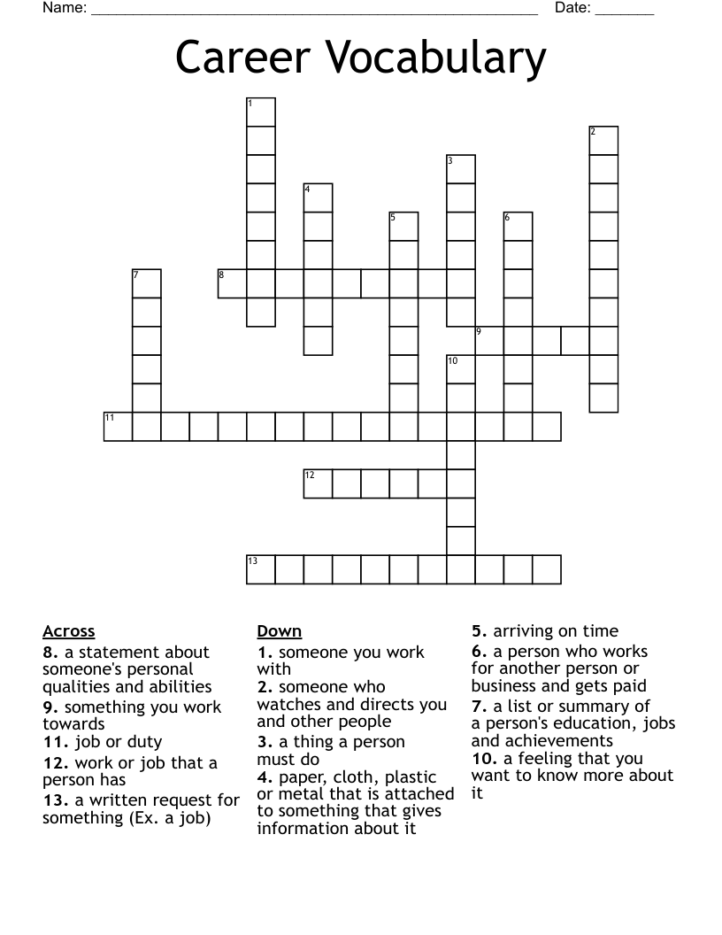 Career Vocabulary Crossword