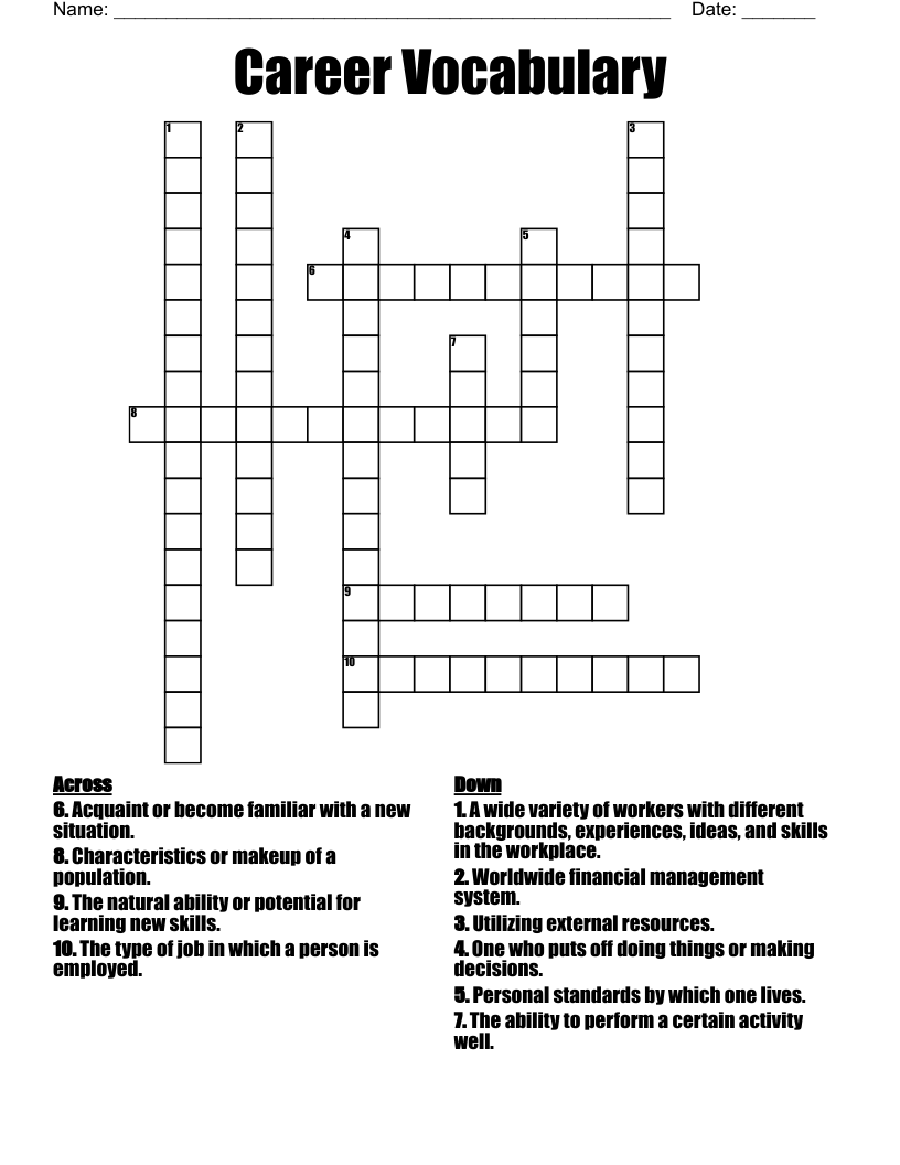 Career Vocabulary Crossword