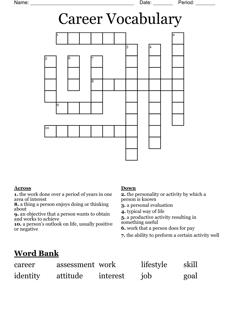 Career Vocabulary Crossword