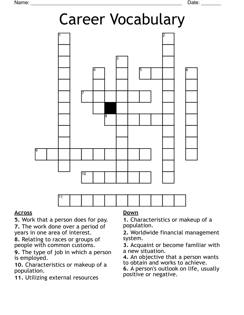 Career Vocabulary Crossword