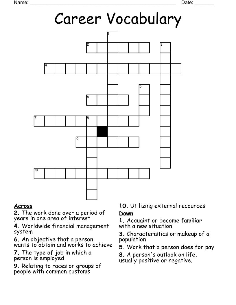 Career Vocabulary Crossword