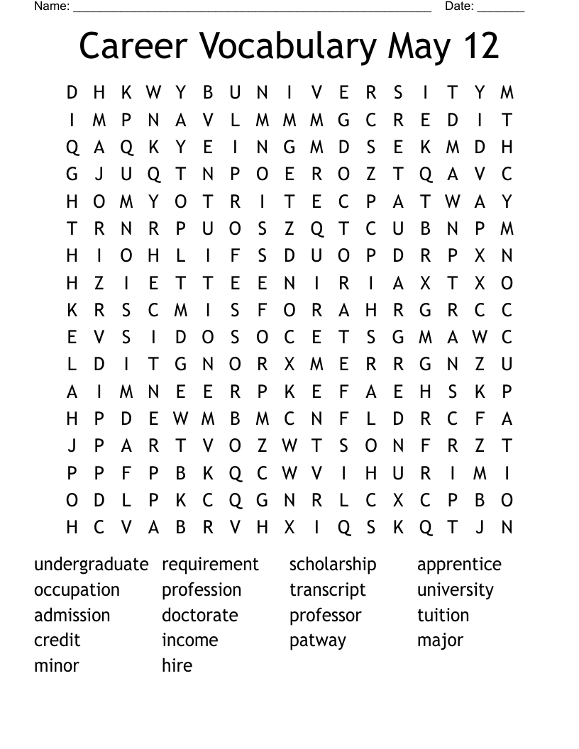 Career Vocabulary May 12 Word Search