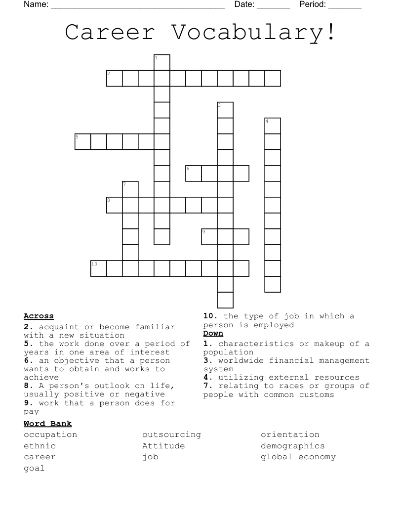 Career Vocabulary!  Crossword