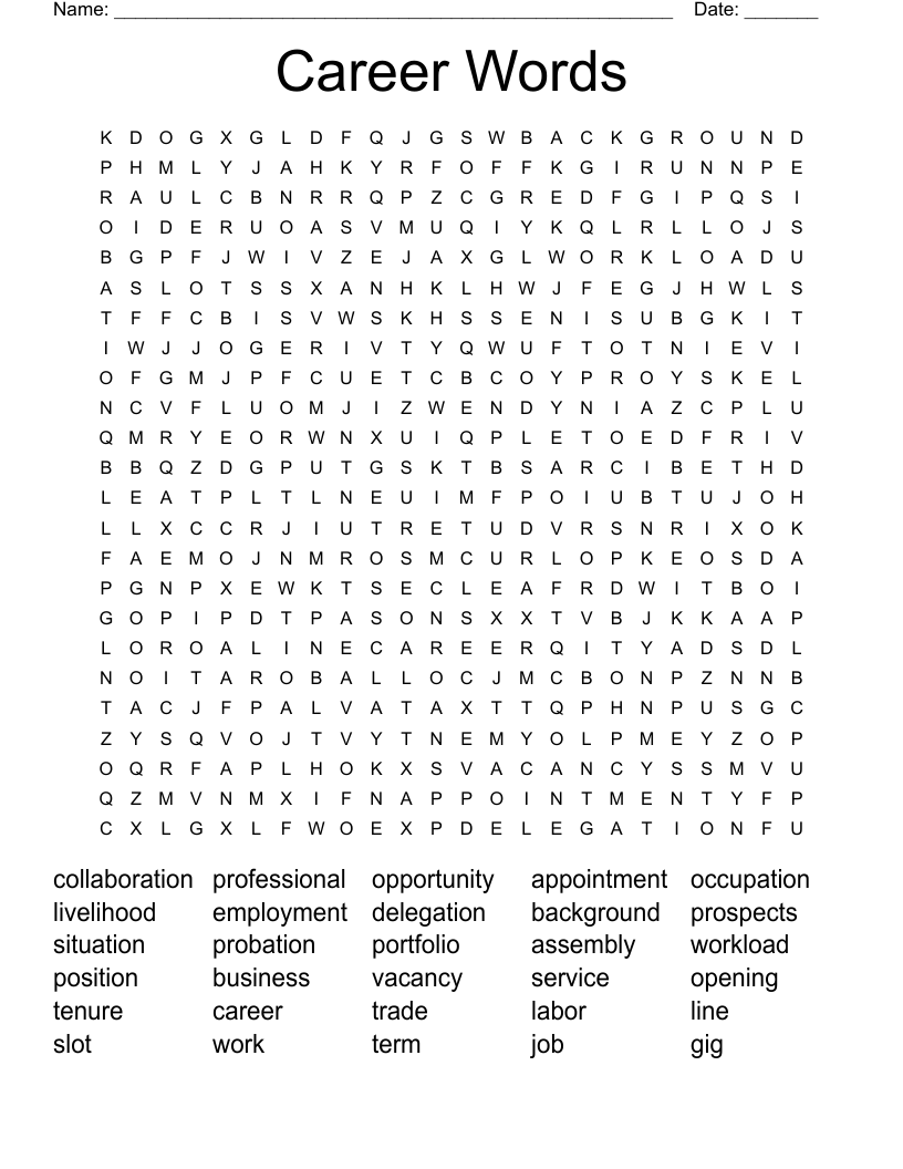 Career Words Word Search