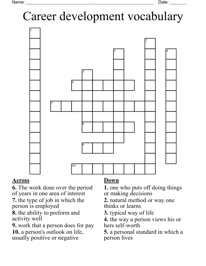 Career development vocabulary  Crossword