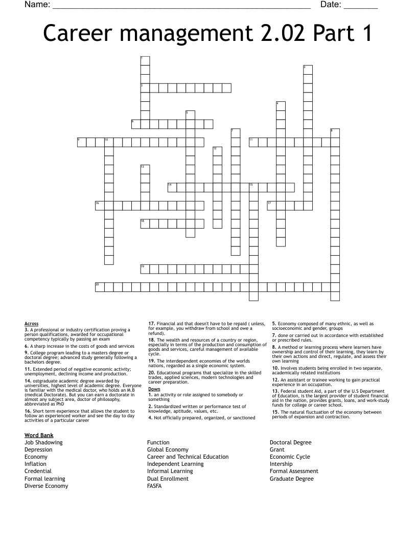 Career management 2.02 Part 1 Crossword