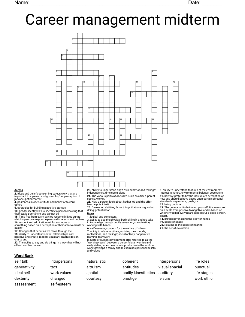 Career management midterm Crossword