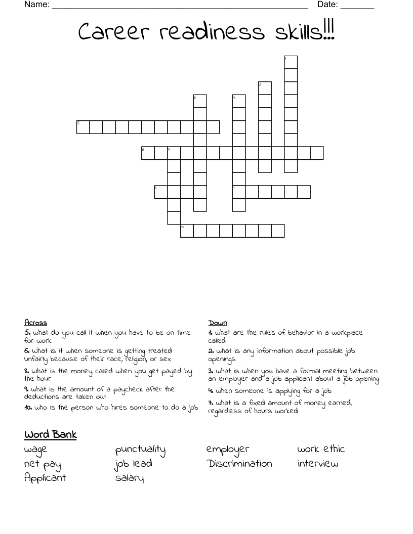 Career readiness skills!!! Crossword