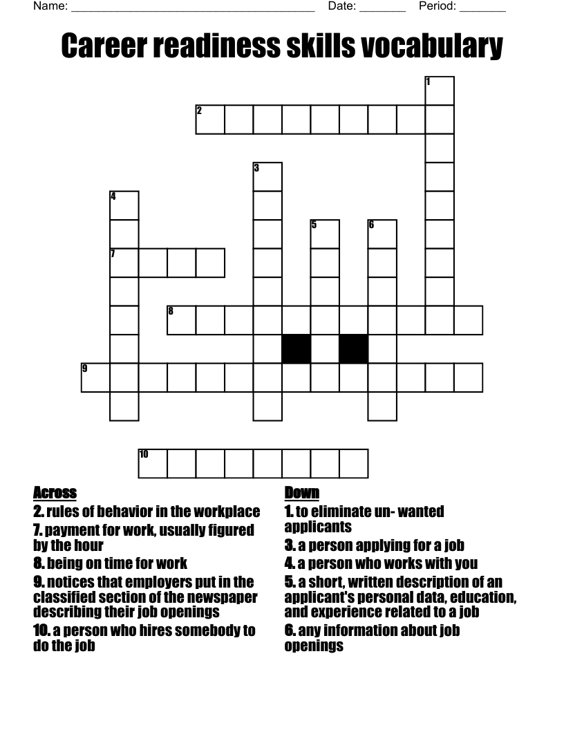 Career readiness skills vocabulary  Crossword