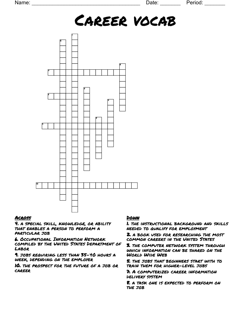 Career vocab Crossword