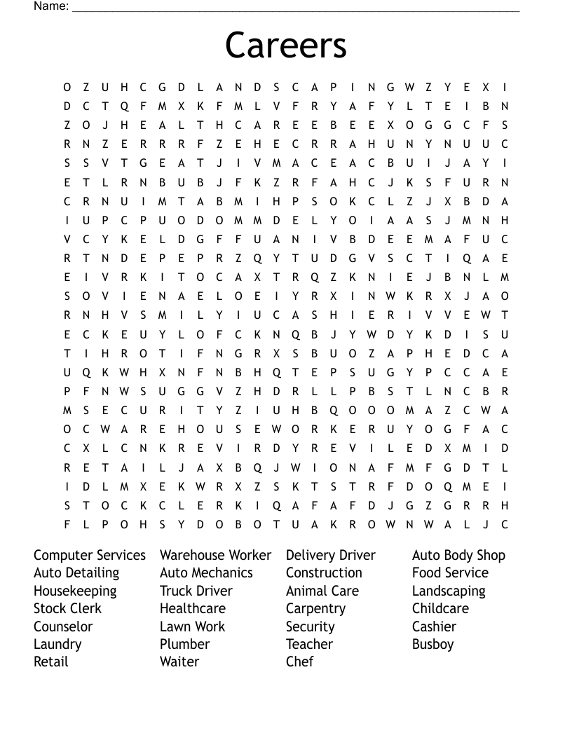 Careers Word Search