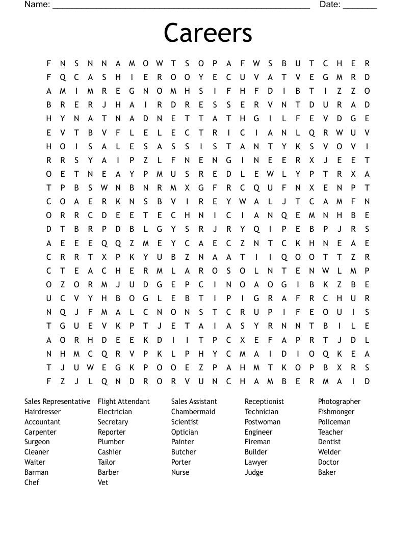 Careers Word Search