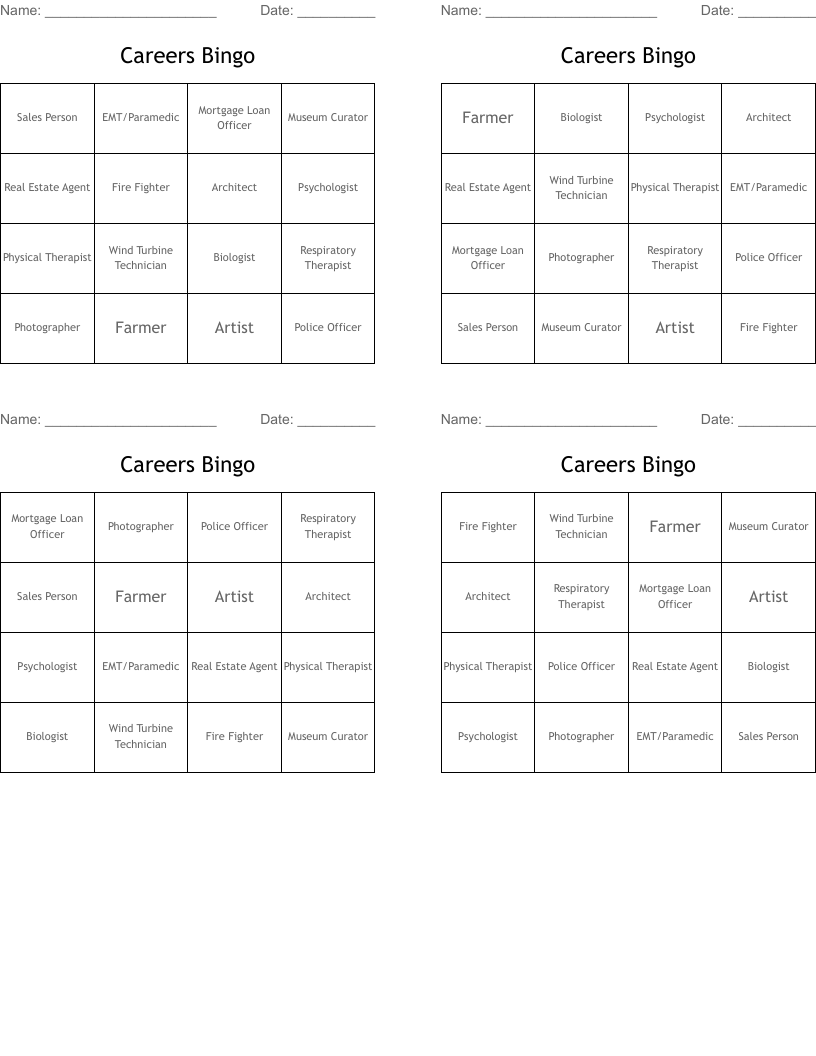 Careers Bingo