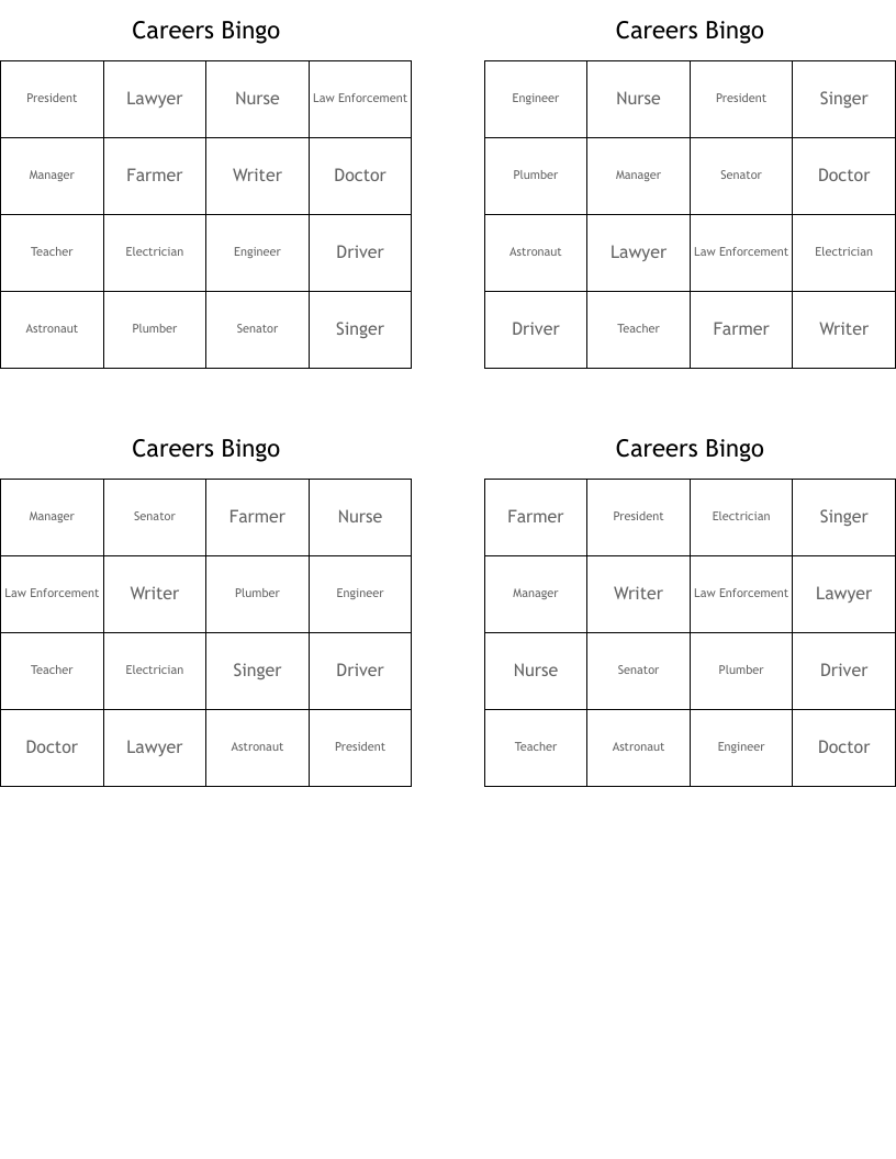Careers Bingo