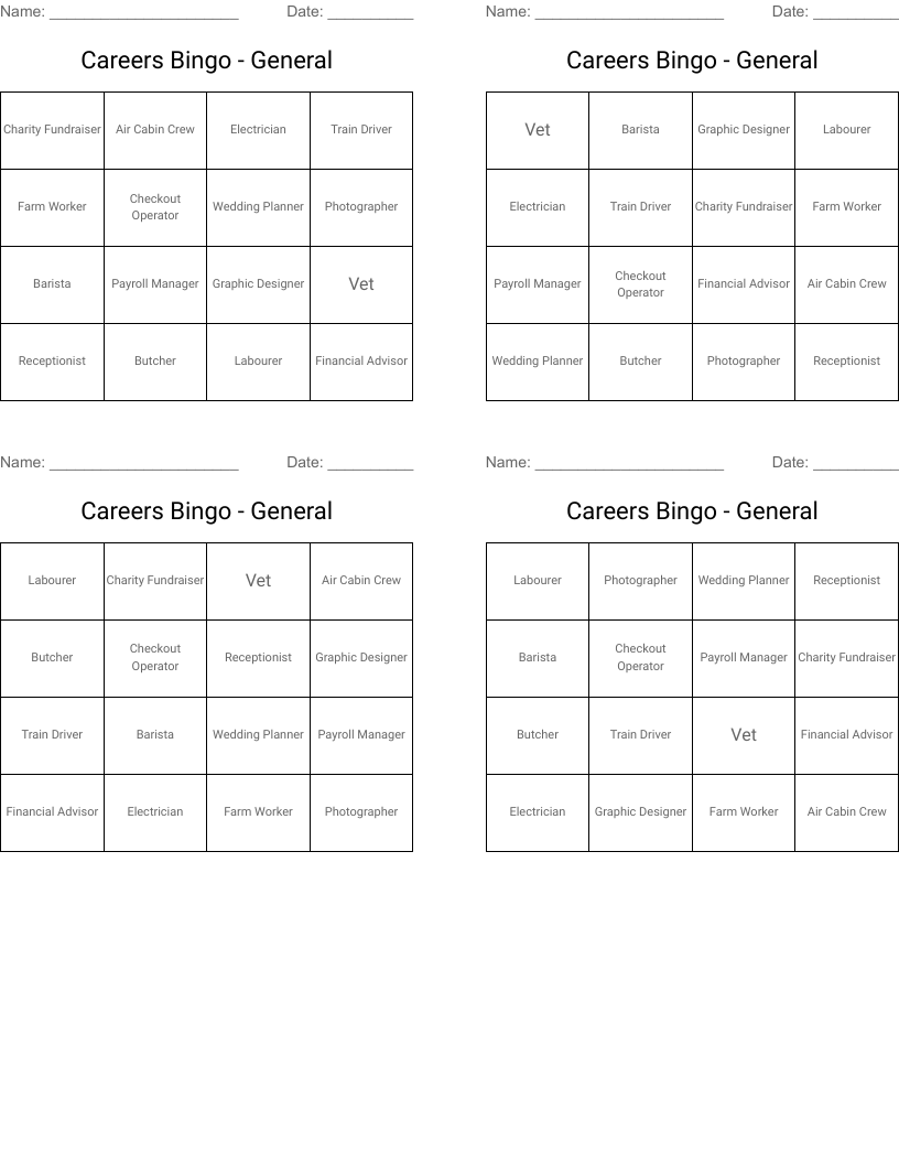 Careers Bingo - General