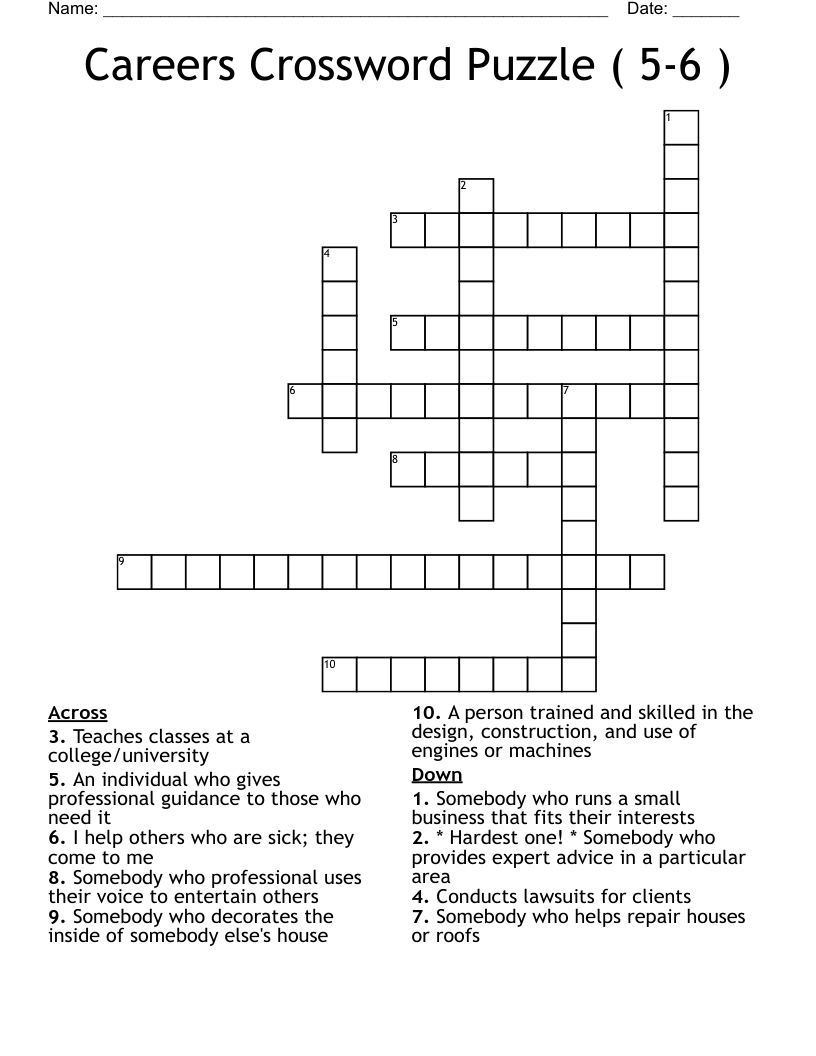 Careers Crossword Puzzle ( 5-6 )