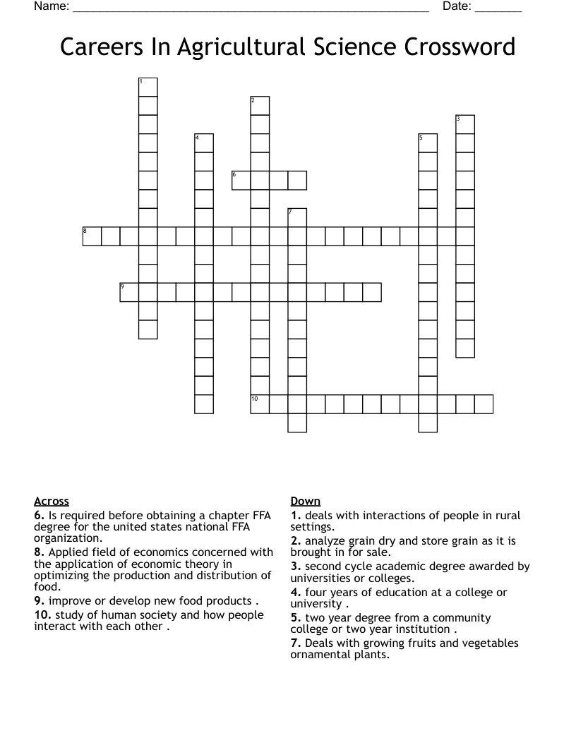 Careers In Agricultural Science Crossword