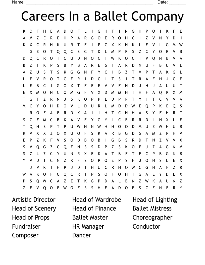 Careers In a Ballet Company Word Search