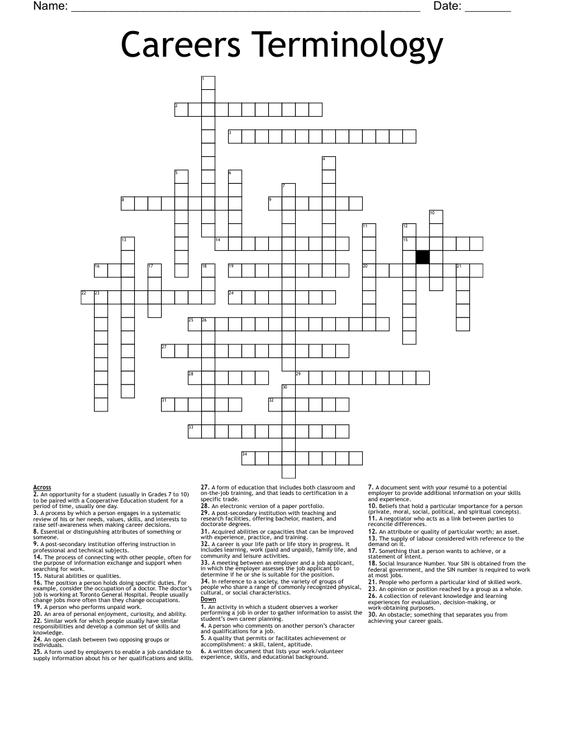 Careers Terminology Crossword