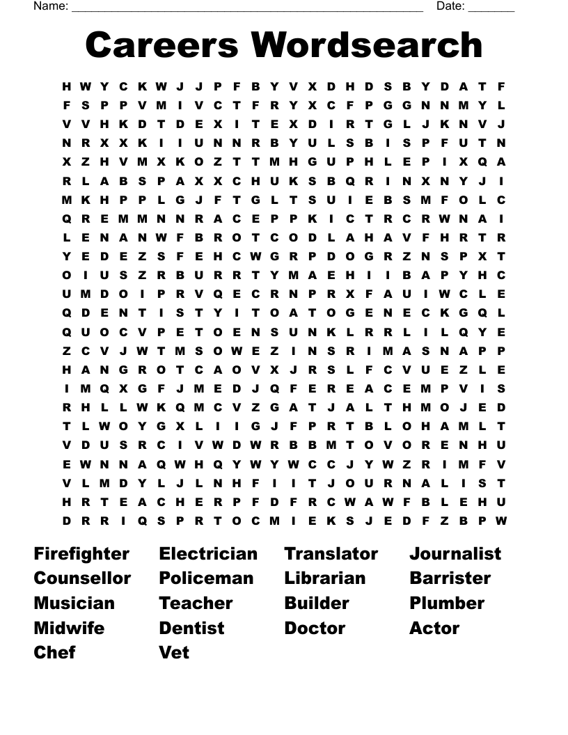Careers Wordsearch 