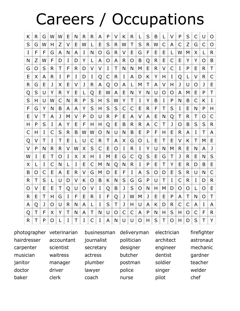 Careers / Occupations Word Search