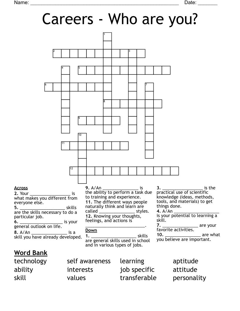 Careers - Who are you? Crossword