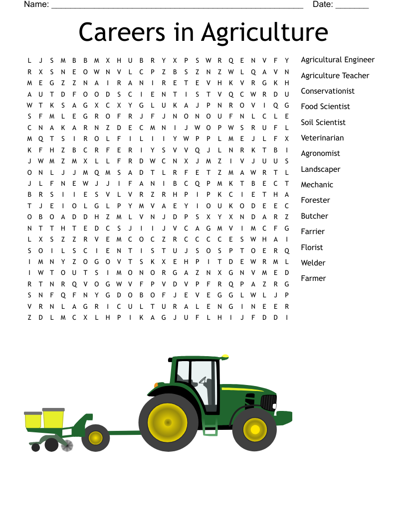 Careers in Agriculture  Word Search