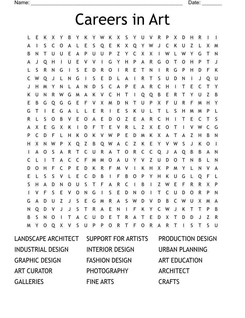 Careers in Art Word Search