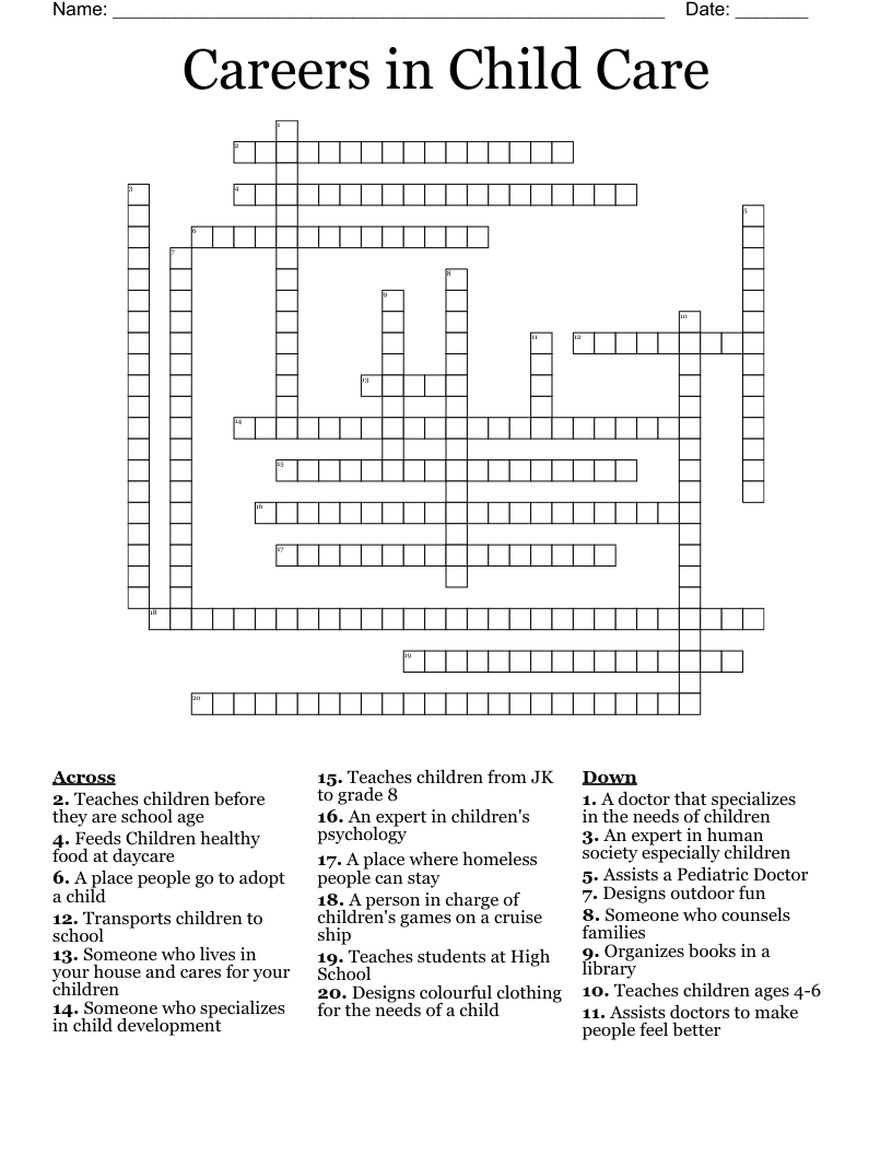 Careers in Child Care Crossword