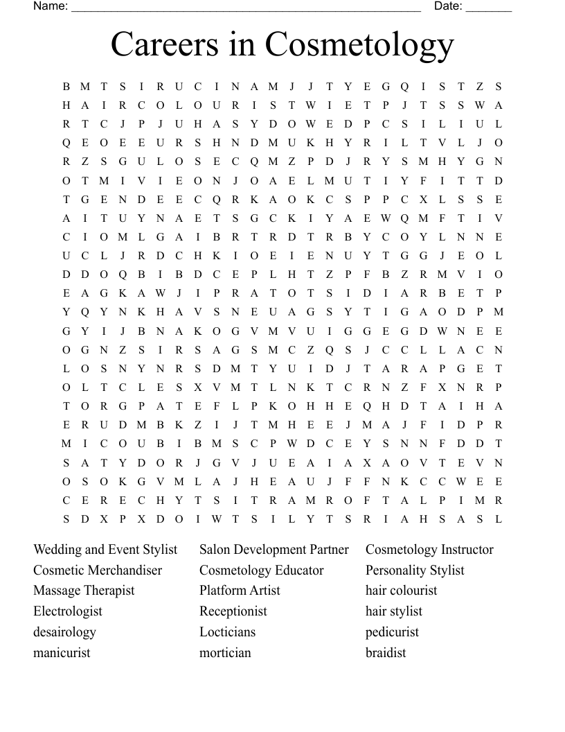 Careers in Cosmetology Word Search