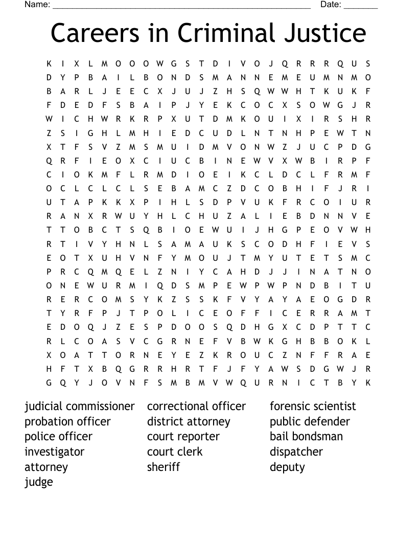 Careers in Criminal Justice Word Search