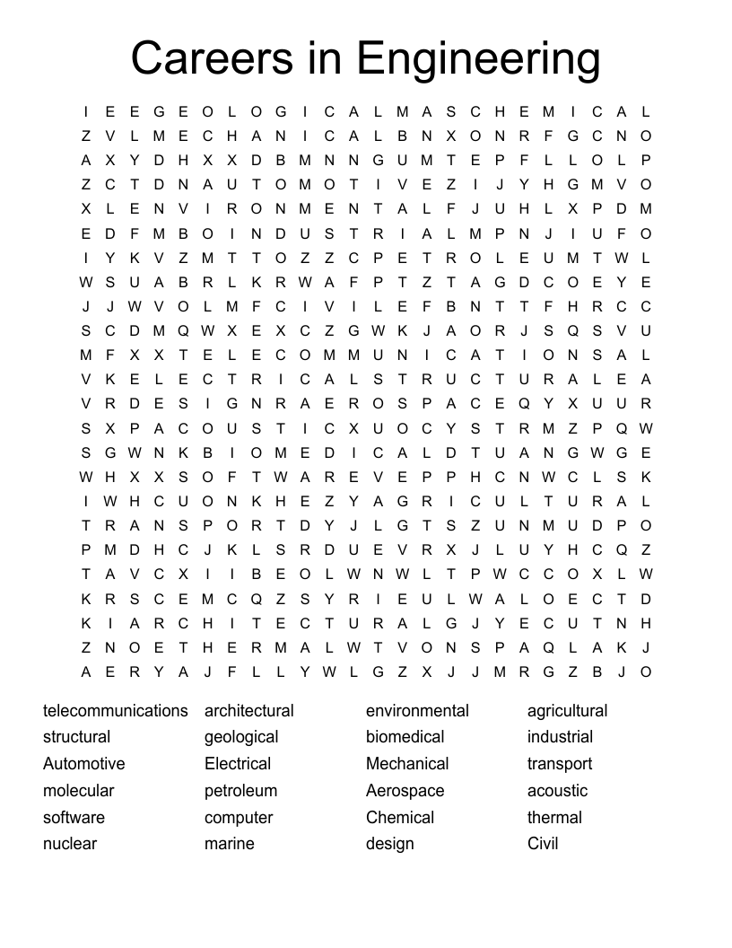 Careers in Engineering Word Search