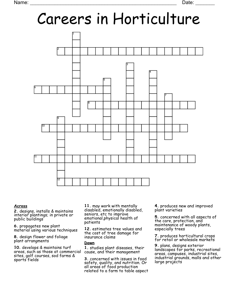 Careers in Horticulture Crossword