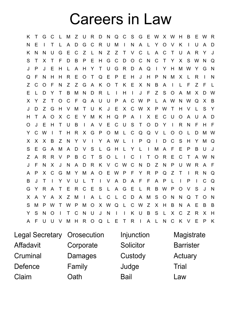 Careers in Law Word Search
