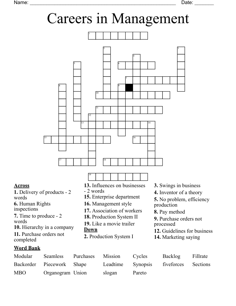Careers in Management Crossword
