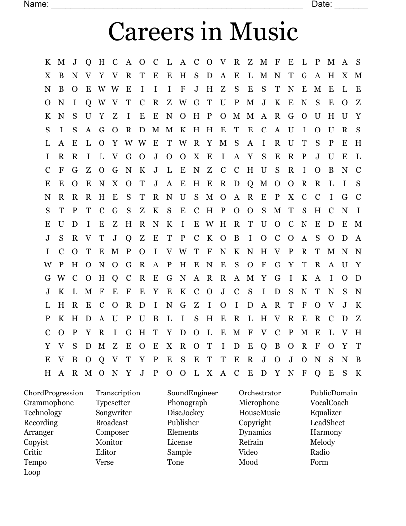Careers in Music Word Search