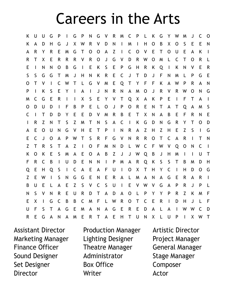 Careers in the Arts Word Search