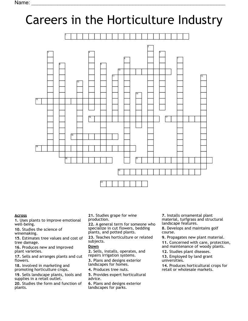 Careers in the Horticulture Industry Crossword