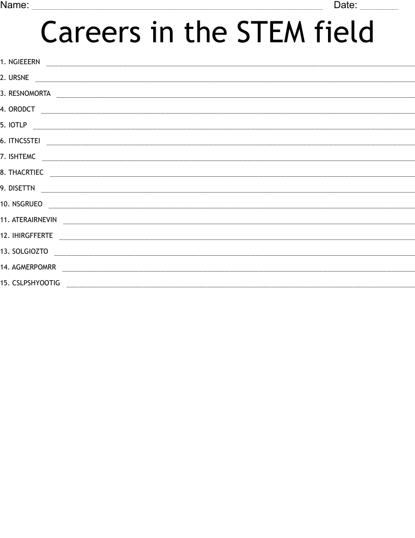 Careers in the STEM field Word Scramble