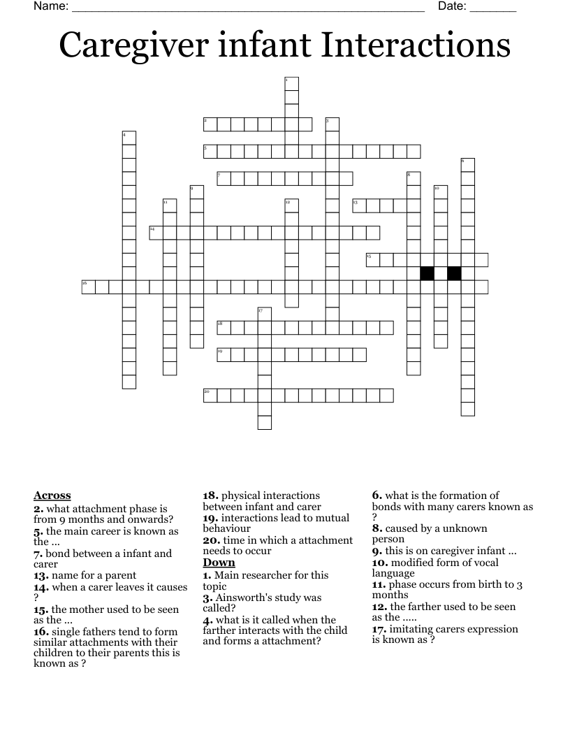 Caregiver infant Interactions Crossword