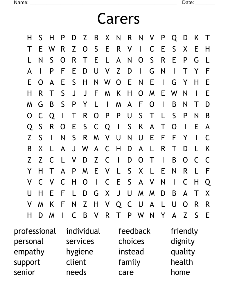 Carers Word Search